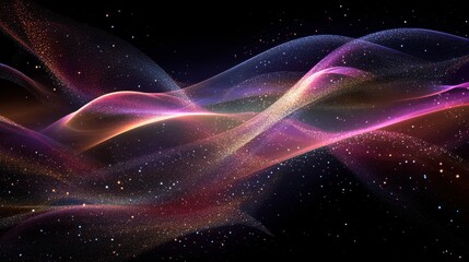 Obraz premium Iridescent light particles shimmering on a dark background, creating an abstract, mystical atmosphere.