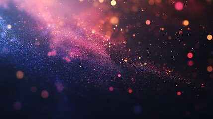 Obraz premium Iridescent light particles shimmering on a dark background, creating an abstract, mystical atmosphere.