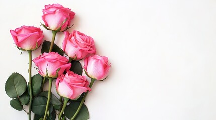 Fototapeta premium Pink rose arrangement with subtle shadows on white