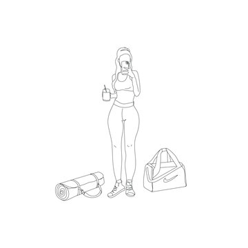 woman taking selfie gym outfit clip art preview