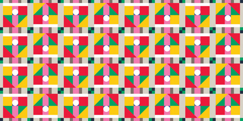 Seamless decorative geometric pattern combination of colorful shapes. Perfect for printing, design backgrounds, wallpaper and tiles, gift wrapping