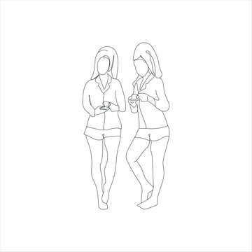 two women in pajamas drinking coffee clip art preview