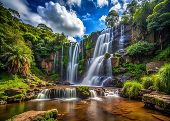 Fototapeta premium Stunning Candid Photography of Cascata do Avencal in Urubici, Santa Catarina - Explore the Natural Beauty of Serra Catarinense and Serra Geral with Breathtaking Waterfalls and Lush Landscapes