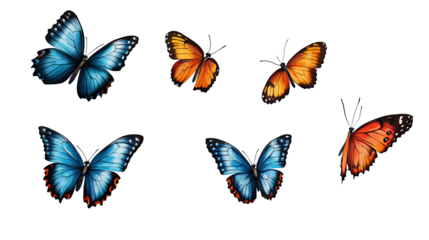Colorful Blue and Orange Butterflies Gracefully Flying in Nature Generative AI