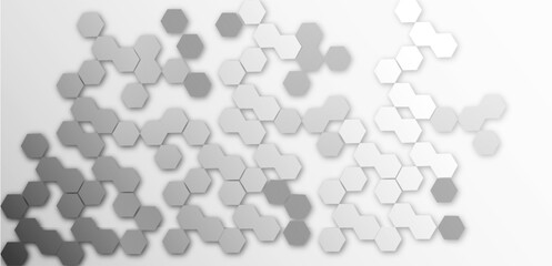 Abstract Geometric Background with 3D Hexagonal Shapes in Gradient Shades of White and Gray, Featuring a Minimalist Design and Modern, Futuristic Aesthetic