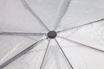 Close-up View of a Clear Umbrella on a Rainy Day