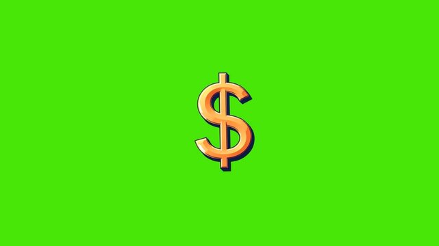 4k animation of the golden dollar icon isolated on a green background