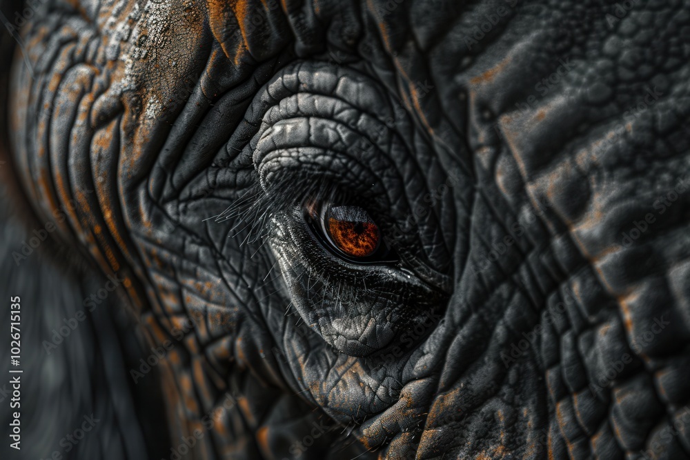 Poster the close-up reveals the elephant's large eye, highlighting the unique texture of its skin and the r