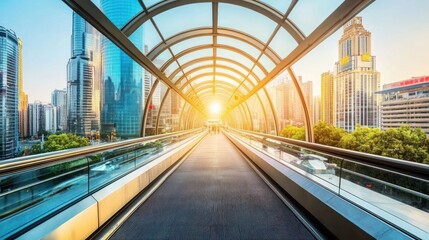 Fototapeta premium A Walkway Through Modern Skyscrapers with Glass Roof