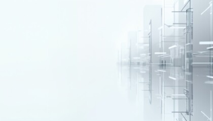 A soft white and gray abstract background with geometric buildings in the distance, perfect for architectural and modern design presentations.