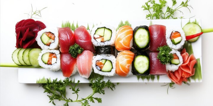 a plate of su sushi with cus and cus