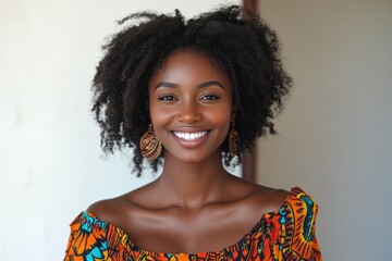 Beautiful black woman with afro hair style smiling