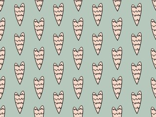 Heart's shapes seamless pattern in sketching style