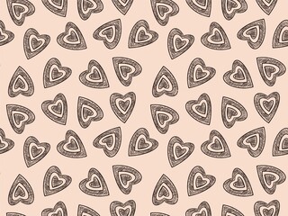 Different heart's shapes seamless pattern in sketching style. Happy Valentines Day background, wrapping, textile, fabric