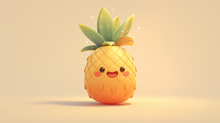 Fototapeta premium cute 3d pineapple with a face glossy render