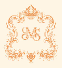 Wedding monogram crest design. Vintage wedding monogram design. SM wedding initial.