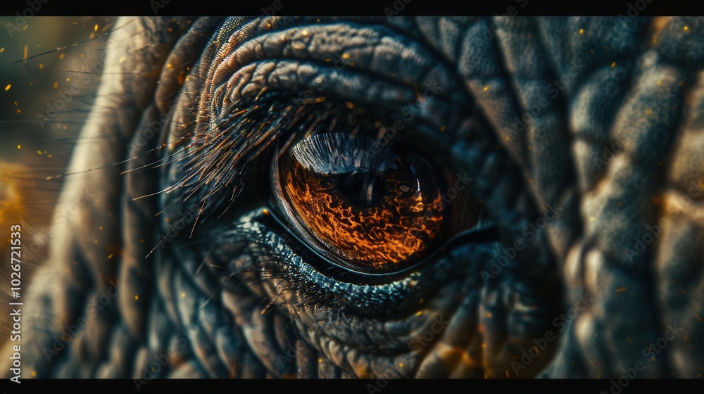 Poster the photograph captures a striking close-up of an elephant's eye, revealing fine skin textures and a