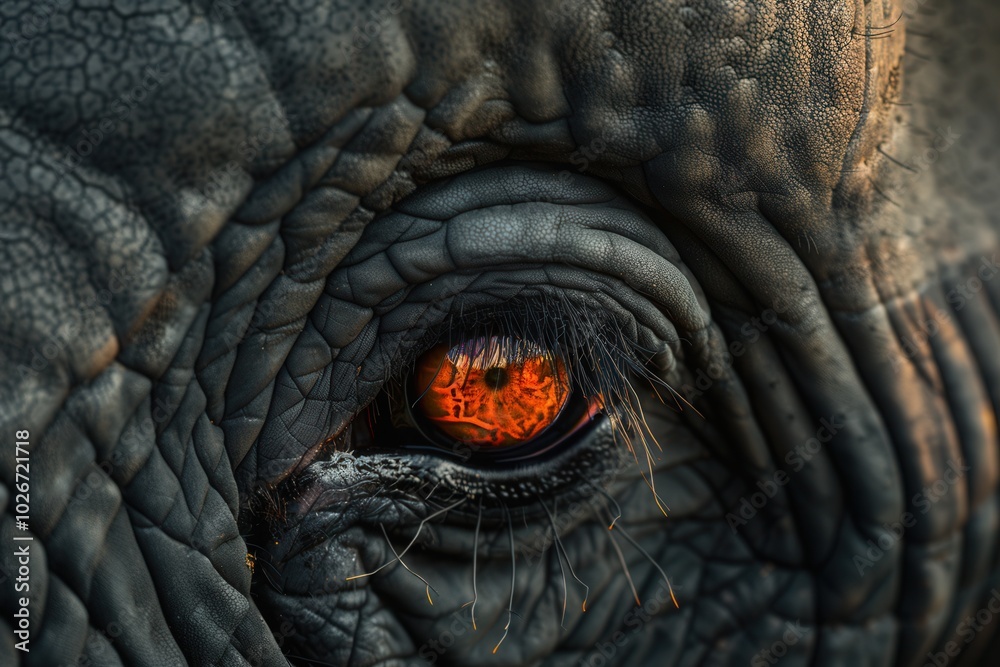 Aufkleber This close-up reveals the intricate texture of an elephant's skin around its eye, capturing the depth and vibrant color that defines its gaze. Generative AI