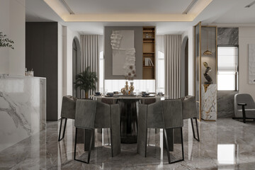 3D RENDER OF LUXURY HOME INTERIOR LIVING ROOM