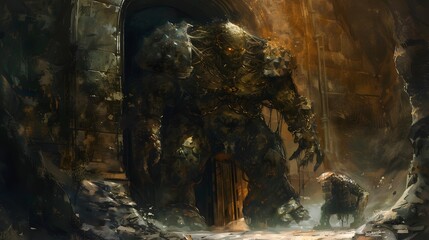 Golem guarding a secret entrance to an underworld