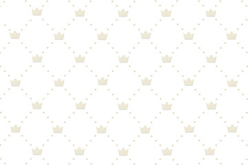 Fototapeta premium 王冠のマークがひし形の点線の頂点に飾られた白い木目のパターン背景