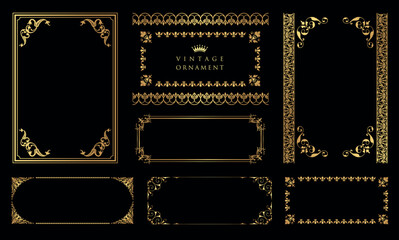 Gold photo frame. Set of Decorative vintage frames and borders set, border design.eps