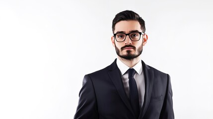 Male in Elegant Suit Looking at Camera on White Background - Generative AI