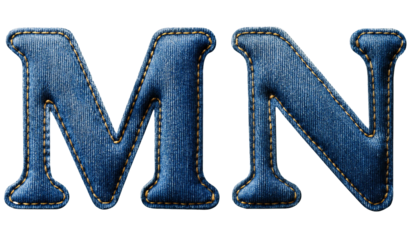 D Letters M N Realistic Sewn Denim Fabric Alphabet Isolated on White