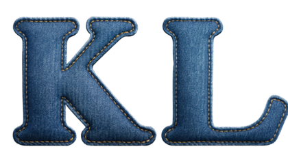 D Letters K L Realistic Sewn Denim Fabric Alphabet Isolated on White