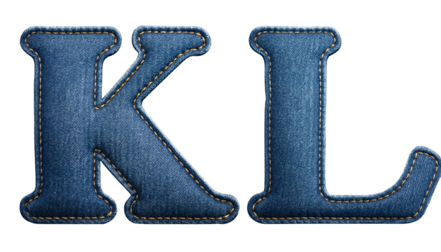 D Letters K L Realistic Sewn Denim Fabric Alphabet Isolated on White