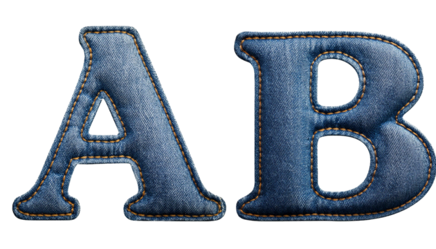 D Letters A B Realistic Sewn Denim Fabric Alphabet Isolated on White