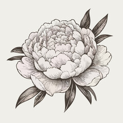 Obraz premium Adobe Illustrator Artwork set of contour peony, poppy, anemone, ranunculus flower, line art of flowers, leaves black and white illustration set of decorative elements of plants