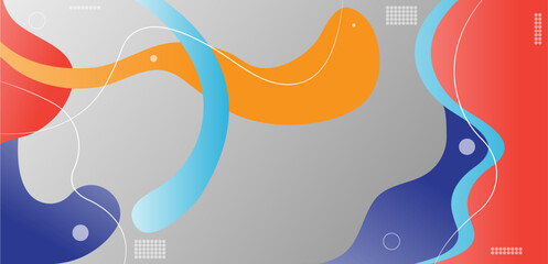 Colorful Abstract Background with Flowing Organic Shapes in Red, Orange, Blue, and Gray, Featuring Dynamic Lines and Minimalistic Geometric Elements