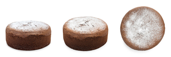 Tasty chocolate sponge cakes isolated on white, set