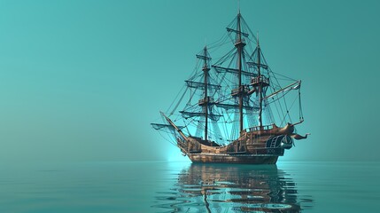 Obraz premium A ship isolated in the aqua background