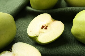 Fresh ripe apples on table, closeup view