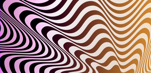 Retro-Inspired Abstract Wave Pattern with Curved Lines in Gradient Shades of Pink, Brown, and White, Featuring a Bold and Hypnotic Design