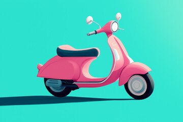 Obraz premium Scooter Icon in 2D: Departing Pink on a Teal Background - Chic Urban Mobility