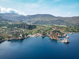 Aerial View of Tonnara di Scopello, Sicily Coastline