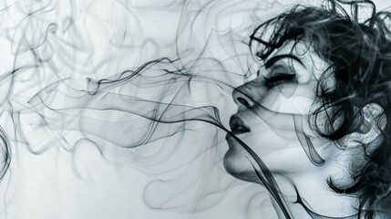 Fototapeta premium A woman's face is partially obscured by smoke. AI.