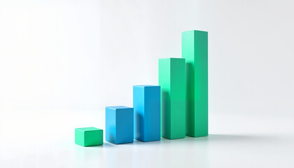 Bar graph showing upward trend in green and blue colors against a white background