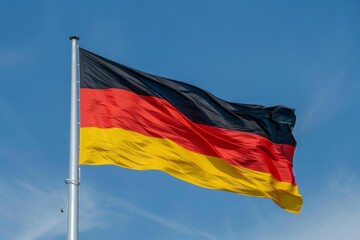 A German flag is flying in the sky