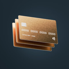 Gold and silver credit card 3D rendering mockup template on the background with clipping path. Abstract design electronic card for bank business, payment history, shopping, e-commerce, social business