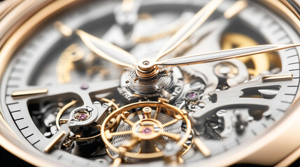 Intricate mechanical watch close-up showcasing detailed gears and precise craftsmanship