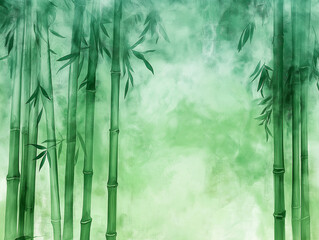 Zen Bamboo Art in Jade Watercolor: Peaceful, Verdant Background