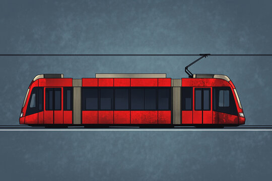 Streetcar Icon in 2D: Departing Ruby on a Slate Background