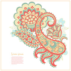 Floral isolated pattern with paisley ornament. Ornate floral decor. Vector illustration