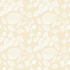 Modern white on cream lace effect wedding background texture. Soft tonal linen openwork block print with subtle hand drawn lattice damask printed fabric backdrop. 