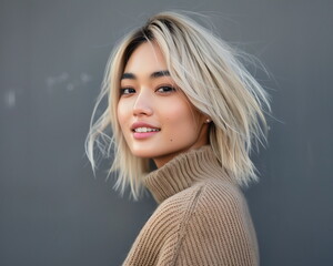 Fototapeta premium セーターが似合う金髪のファッションモデル