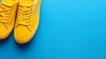 Bright Yellow Sneakers on a Vibrant Blue Background - Unleashing Cheerful Style for Fashion Enthusiasts